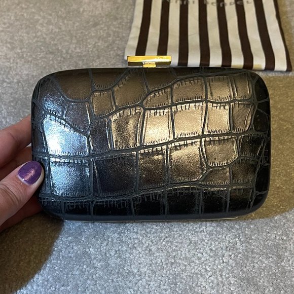 Henri Bendel Grey Snake Pattern Clutch Crossbody - Picture 6 of 9